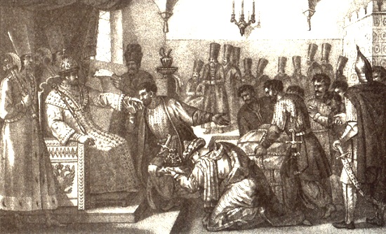 Иван Грозный принимает делегацию от атамана Ермака с известием о взятии Сибири