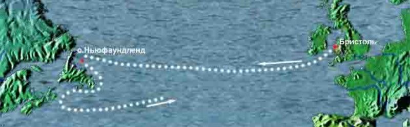 Маршрут первого плавания Джона Кабота