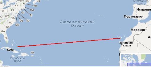 Расстояние от Канарских до Багамских островов