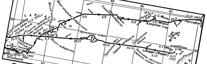 Карта первой экспедиции Христофора Колумба в Новый Свет